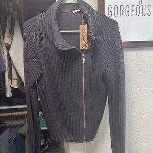 Navy Blue Zipper Sweater